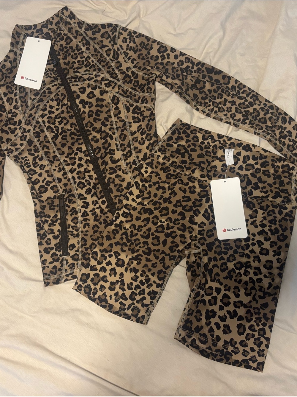 lululemon athletica Leopard Print Athletic Shorts & Jacket - Tan and Black